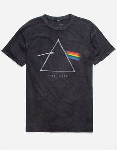 the dark side of the moon t - shirt in black with rainbow print on it