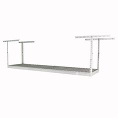 an empty shelf with two metal brackets on the bottom and one attached to the top