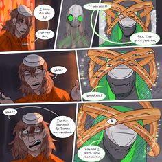 a comic strip with an image of a man in orange and green