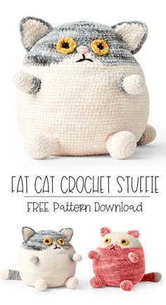 Projek Mengait, Kat Haken, Cat Crochet, Crochet Cat Pattern, Fat Cat, Crochet Animal Patterns, Fat Cats, Crochet Cat