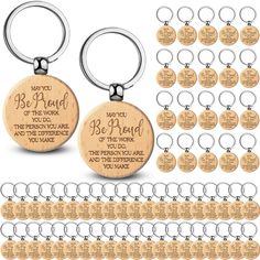 personalized wooden keychain with engraved message on it, and many other key chains