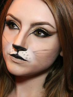 This cat makeup is my absolute favorite! Really great look for a family-friendly Halloween party. Halloween Cat Makeup, Cat Makeup Tutorial, Cat Face Makeup, Simple Cat Makeup, Bunny Makeup, Cat Halloween Makeup, Makeup Ideas For Halloween, Fantasy Make-up, Halloween Make-up Looks