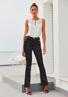 These trendy flared jeans with a cute button detail go perfectly with your coolest styles. Chic High Waist Jeans, Chic High Rise Flare Jeans For Night Out, Chic High-rise Flare Jeans For Night Out, Chic High Rise Flare Jeans For Work, Chic High-rise Flare Jeans For Workwear, Chic Flare Jeans For Spring Night Out, Chic Spring Flare Jeans For Night Out, Elegant High-waist Jeans For Night Out, Chic Mid-rise Flare Jeans