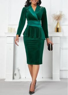 Color:Blackish Green;Size:XL;Package Contents:1 X Dress;Occasion:Work;Style:Elegant; Green Velvet Dress Outfit, After Five Dresses, Velvet Dresses Outfit, Emerald Green Velvet Dress, Lapel Dress, Hunter Green Dresses, 2piece Outfits, Velvet Dress Long, Emerald Green Dresses