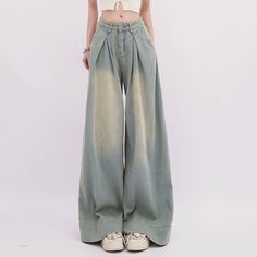 The Rayohopp Women's Ultra Wide-Leg Denim Palazzo Pants are high-waisted jeans featuring a pleated design and a faded wash. These palazzo pants combine the classic appeal of denim with a modern, ultra wide-leg silhouette, creating a stylish and comfortable look. Perfect for casual or semi-formal wear, they are made from high-quality, durable fabric to ensure longevity and comfort. Fabric composition: 70% Cotton, 25% Polyester, 5% Spandex Model's measurements: Height 160cm, Weight 45kg, Wearing s Denim Palazzo Pants, Denim Palazzo, Wide Fit Pants, Trendy Denim, Wide Jeans, Pantalon Large, Wide Pants, Really Cute Outfits, Mode Vintage