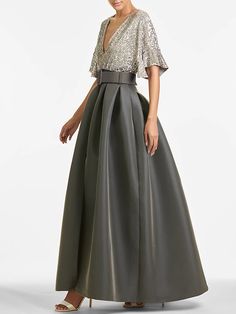 A-Linie Abendkleid, Partykleid, funkelnd& Glänzendes Kleid für formelle Hochzeitsgäste, knöchellang, halbe Ärmel, V-Ausschnitt, Herbst-Hochzeitsgast, mit Pailletten und Trägern, 2024 2024 - CHF144 Elegant A-line Sequin Gown, Elegant Gown With Voluminous Skirt For Gala, Elegant Evening Dress With Voluminous Skirt, Elegant Party Dress With Voluminous Skirt, Elegant Full Skirt Evening Gown, Elegant Metallic Evening Gown, Elegant Full-skirt Gown For Gala, Evening Gown With Full Skirt, Elegant Full Skirt Gala Gown