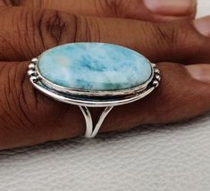 Welcome to silverhub_usa We give you 10% discount all products. Buy this ring, please click the like. Larimar Rings Sterling Silver, Pretty Silver Jewelry, Moonstone Rings, Larimar Ring, Rings Sterling Silver, Larimar Rings, Handmade Rings, Boho Ring, Silver Gifts