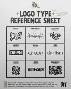 the logo type reference sheet is shown in black and white