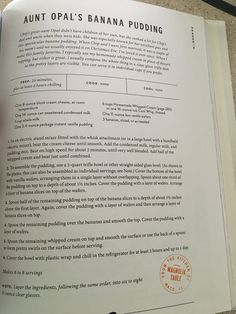 an open book with instructions on how to use the banana poding machine for baking