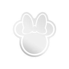 a white mickey mouse face with a bow on it's head and the word disney written