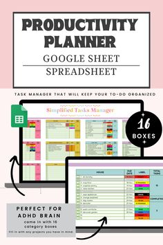 an ad with the text product planner google sheet spreadsheet on top and below it