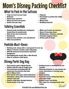 the disneyland packing checklist is shown in red and yellow with polka dots on it