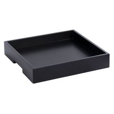 a black tray on a white background with no one in the room to see it