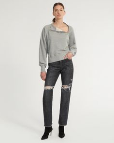 Meet the newest addition to our MW Everyday | Anywhere wardrobe. Modern and minimal, our So Uptight Funnel Neck Zip Sweatshirt is the perfect cozy. Style yours back to any of our high-waist denim for an easy look. Funnel neck Exposed zipper detail Ribbed trim at neck, cuffs and hem Relaxed fit French Terry loop-back interior 100% Cotton Model is 5'10 and wearing a size S. This style runs true to size. We would recommend taking your regular size. Marissa Webb, Cozy Style, Exposed Zipper, Shirt Collection, Zipper Detail, Funnel Neck, Zip Sweatshirt, High Waisted Denim, Grey Jean