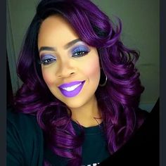 Purple Hair Color Ideas For Black Women, Dark Purple Curly Hair Black Women, Black Woman Purple Hair, Dark Violet Vampire Hair Color, Raven Hair Color Purple, Purple Hairstyles, Vibrant Violet Hair, Purple Black Hair, Silver Hair Highlights