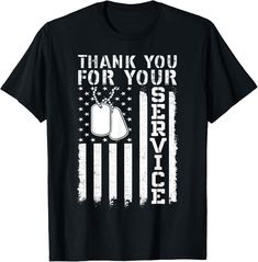 a black t - shirt with an american flag and the words thank you for your service