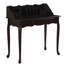 a black desk with drawers on it