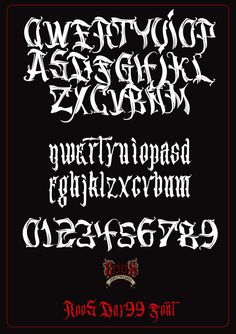 the gothic font and numbers are all black with white lettering on it, which is also red