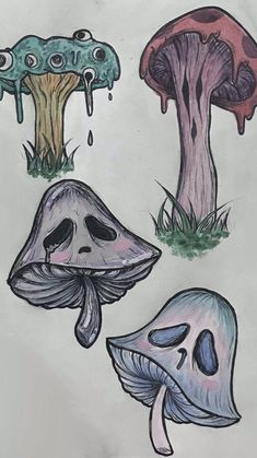 three different types of mushrooms on a white paper