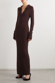 KHAITE Hans ribbed cashmere maxi dress | THE OUTNET Cutout Style, Slim Sweater, Pre Fall Collection, Maxi Knit Dress, Fall Shopping, High Class, Long Sweaters, Manolo Blahnik, Fitted Dress