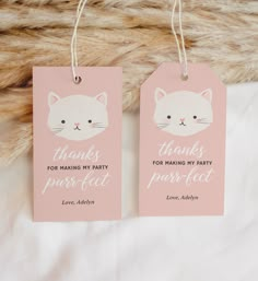 two tags that say thanks for making my party purrfect and have cats on them