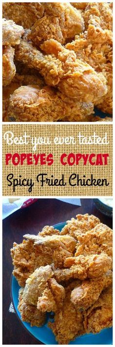 fried chicken on a plate with the words, how to cook pope's copycat spicy