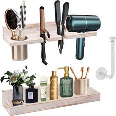 Farmhouse rustic hair dryer holder is made of natural pine wood, durable and exquisite. Every wooden wall tray Length: 16.5Inch, Width 4.7Inch, Height:2.7Inch. Hair appliance organizer must have. Bathroom organizer set Included 2 Tier wooden Bathroom Tray & Clear Wall rack ( Hair bow jewelry organizer). provides enough storage space for hair care accessories, Keep all your hair care tools separated, organized and easy to find out. Shimano | Shimano Hair Tool Organizer Wall Mount Holder, Set Of 2 Organizing Hot Hair Tools, Hot Hair Tools, Blow Dryer Holder, Hair Product Storage, Hair Product Organization, Hair Appliances, Hair Tool Organizer, Hair Care Tools, Hair Dryer Holder