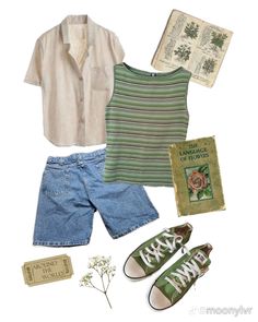 Yallternative Aesthetic Outfits Summer, Summer Outfits Funky, Cottage Core Summer Outfits Casual, Cmbyn Summer Outfits, Earth Tone Summer Outfits, Dream Clothes Aesthetic, Dream Clothes Summer, Vintage Shorts Outfit, Germany Summer Outfits