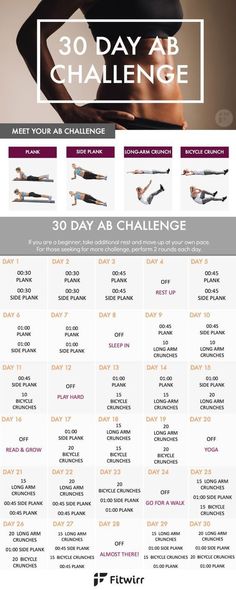 the 30 day ab challenge page is shown with an image of a woman doing exercises