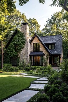 a house with stone steps leading up to it