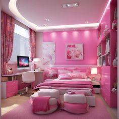 Pink Bedroom Ideas for a Stylish Makeover Pink Girls Bedroom Ideas, Pink Girls Bedroom, Classy Bedroom Decor, Bedroom Decor Dark, Preppy Bedroom Decor, Cool Kids Bedrooms, Simple Bedroom Design, Pink Bedroom Decor