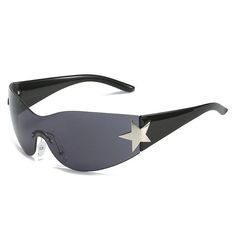 Stylish Design Elevate your style with our Steampunk Rimless Sport Star Sunglasses. Featuring a unique rimless design and oversized shape, these sunglasses are perfect for making a statement at your next party. UV400 Protection Enjoy the outdoors worry-free with UV400 protection that ensures your eyes stay shielded from harmful rays while you look fabulous. Elegant Touch The added star decoration on the side pieces provides an extra touch of luxury to your look, making these sunglasses a perfect Black Rimless Shield Sunglasses For Party, Trendy Rimless Shield Sunglasses With Anti-reflective Coating, Rimless Shield Sunglasses For Summer Parties, Trendy Rimless Shield Sunglasses, Trendy Black Rimless Shield Sunglasses, Summer Party Rimless Shield Sunglasses, Summer Streetwear Shield Sunglasses, Edgy Sunglasses For Summer Parties, Star Sunglasses