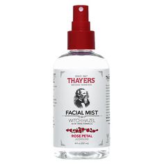 Flower Power. Make your skin bloom with THAYERS Rose Petal Facial Mist. This gentle mist is derived from a time-honored formula, developed by Thayers to cleanse, tone, moisturize, and balance the pH level of skin. In addition to containing pore-cleansing Rose Water and certified organic Aloe Vera, this unique, proprietary blend also contains certified organic, non-distilled Witch Hazel thats grown exclusively for Thayers on a family farm in Fairfield County, Connecticut. By avoiding distillation Aloe Vera Toner, Thayers Witch Hazel, Aloe Vera Facial, Witch Hazel Toner, Water Witch, Skin Structure, Astringent, Beauty Products Drugstore, Facial Mist