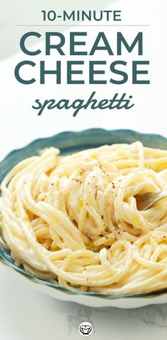 a plate full of creamy cream cheese spaghetti