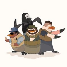 three cartoon characters are standing next to each other and one is wearing a black mask