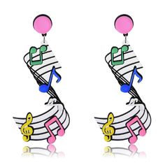 music notes and musical notes are hanging from the back of earring earrings with colorful beads