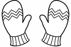 two mittens with chevroned lines on the palm, one in black and white