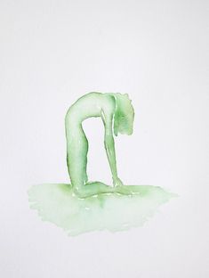 a watercolor painting of a person doing yoga on the ground in front of a white wall