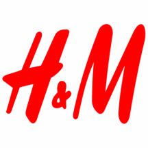 the h & m logo is shown in red