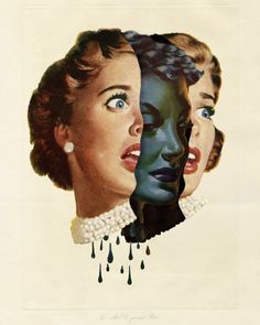 an old fashion magazine cover featuring three women with tears on their face and one woman's head