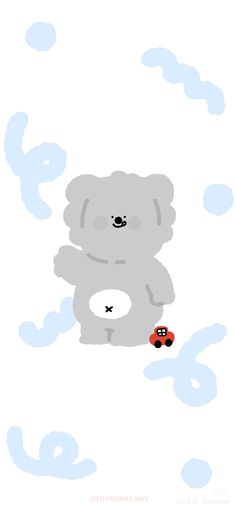 a drawing of a teddy bear with a toy car