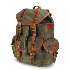 Waxed Canvas Rucksack for 17" Laptop Casual Leather Backpack With Flap And Adjustable Strap, Canvas Backpack With Multiple Pockets For Everyday Use, Canvas Backpack With Multiple Pockets, Casual Leather Backpack With Flap For Travel, Everyday Canvas Backpack With Multiple Pockets, Casual Travel Leather Backpack With Flap, Standard Canvas Backpack With Multiple Pockets, Casual Outdoor Backpack With Pockets, Practical Hiking Backpack With Functional Pockets