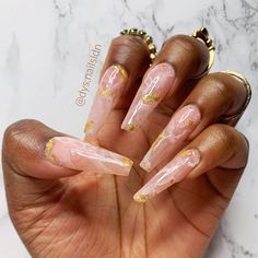 Coffin Shape Gel Nails, Neutral Wedding Nails, Natural Wedding Nails, Xl Nails, Acrylic Nail Designs Coffin, Gel Press On Nails, Gold Flake, Quartz Pink, Rose Gold Nails