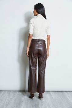 Soft to the touch, you will fall in love with our Vegan Leather Belted Pants. The modern straight leg cut gives these pants a cool vibe and the removable self-belt make gives it a polished look, perfect for pairing with our luxe knits or its matching vegan leather ruched sleeve blazer. T-Tahari Vegan Leather Pants with Self Belt 100% Polyurethane Runs true to size Model is 5'9" and wearing size 4 Dry Clean Only Imported Style #: THF38004 Vegan Leather Pants, Ruched Sleeve Blazer, Ruched Sleeve, Red Wood, Belted Pants, Slim Pants, Pair Of Pants, Global Fashion, Polished Look