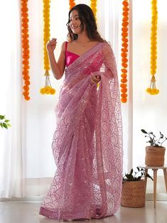 Women's organza saree in mauve Colour with unstitched blouse piece, Fabric of saree used is organza and fabric of blouse use Banglori Silk, Print Or Pattern is Embellished Saree and blouse, sequins work done on the saree.
Saree Length: 5.5 MTR || Blouse Length: 0.8 MTR, Free Size
by the brand:"SAREE MALL"
available on Amazon, click on the pin to visit the site Pink Semi-stitched Slub Silk Pre-draped Saree, Elegant Pink Floral Print Saree, Pink Floral Organza Saree, Semi-stitched Pink Floral Saree, Pink Floral Print Pre-draped Georgette Saree, Mauve Color, Pink Saree, Baby Gif