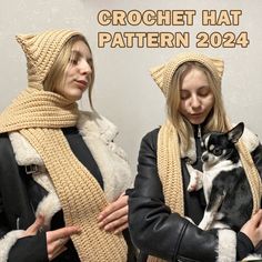 two women holding a small dog in their arms with the caption crochet hat pattern 2024