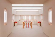 Is Glossier's New SoHo Store Enough to Reboot the Brand? Colored Sinks, Monochromatic Room, Subway Style, Circular Table, Monochrome Design, Kelly Wearstler