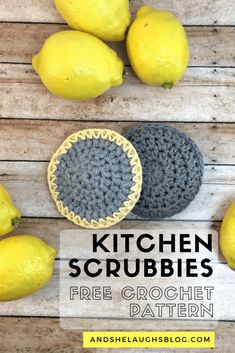 the kitchen scrubbies are free crochet pattern with lemons and blueberries