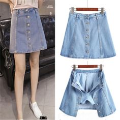 Olivia Mark - High-Waisted Denim A-Line Skirt - Fashionable Half-Length Skirt with Anti-Slip Design Umbrella Skirt, Printed Maxi Skirts, Light Blue Color, Printed Maxi, Types Of Skirts, High Waisted Denim, Printed Skirts, Preppy Style, A Line Skirt