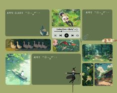 an animated game with many different pictures and words on the screen, including birds, animals, and people